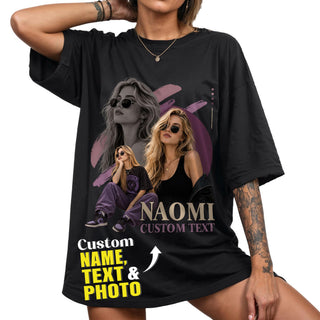 Custom Photo T-Shirt Vintage Graphic Collage Shirt Custom Name Retro Brush Stroke Tee
