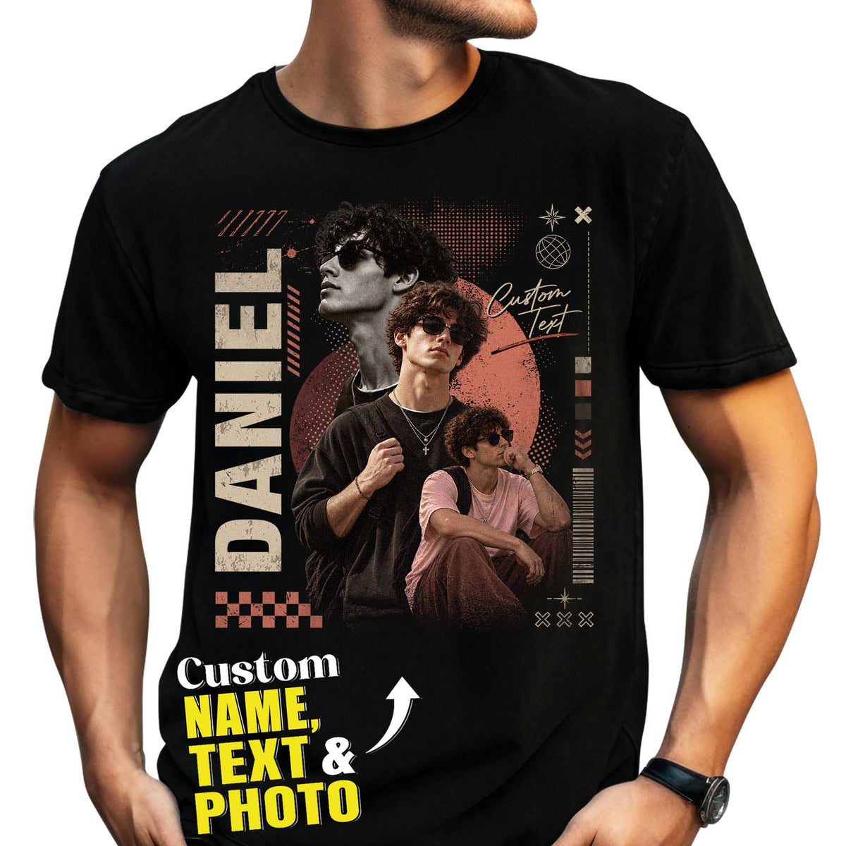 Custom Photo T-Shirt Vintage Streetwear Graphic Shirt Personalized Picture Collage Name Tee