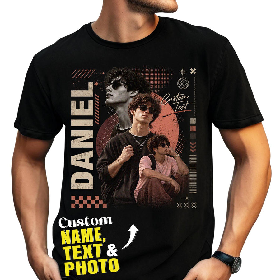 Custom Photo T-Shirt Vintage Streetwear Graphic Shirt Personalized Picture Collage Name Tee