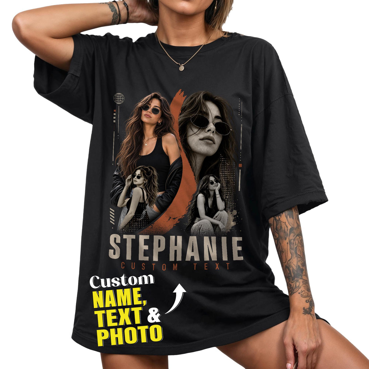 Custom Photo T-Shirt Vintage Rap Tee Style Graphic Shirt Personalized Picture Collage Tee