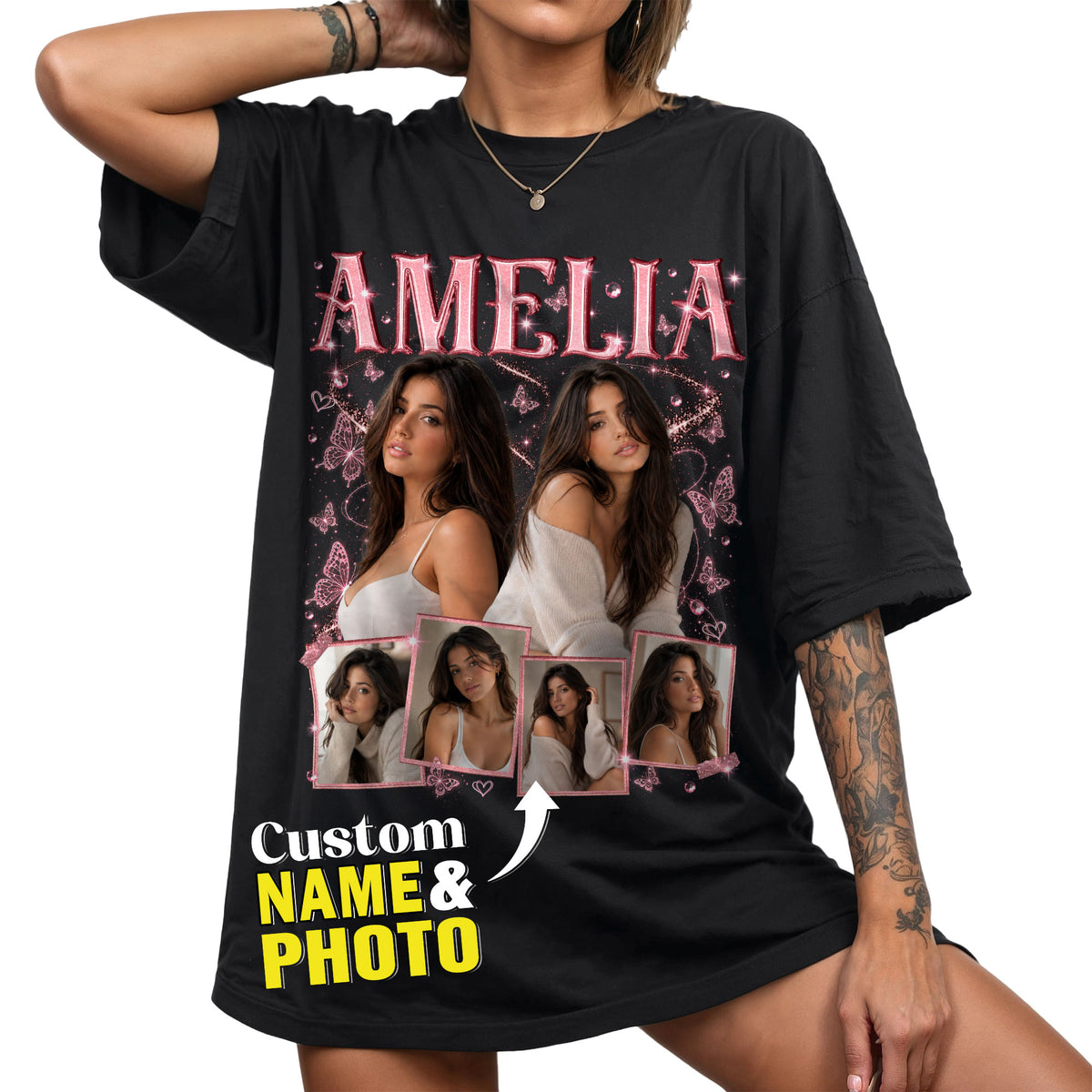 Custom Photo Collage Vintage T Shirt Retro Bootleg Rap Style Custom Name Graphic Tee