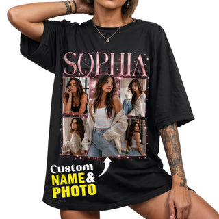Custom Retro Rap Picture Tee Unique Graphic Shirt Design Vintage Name Collage Top