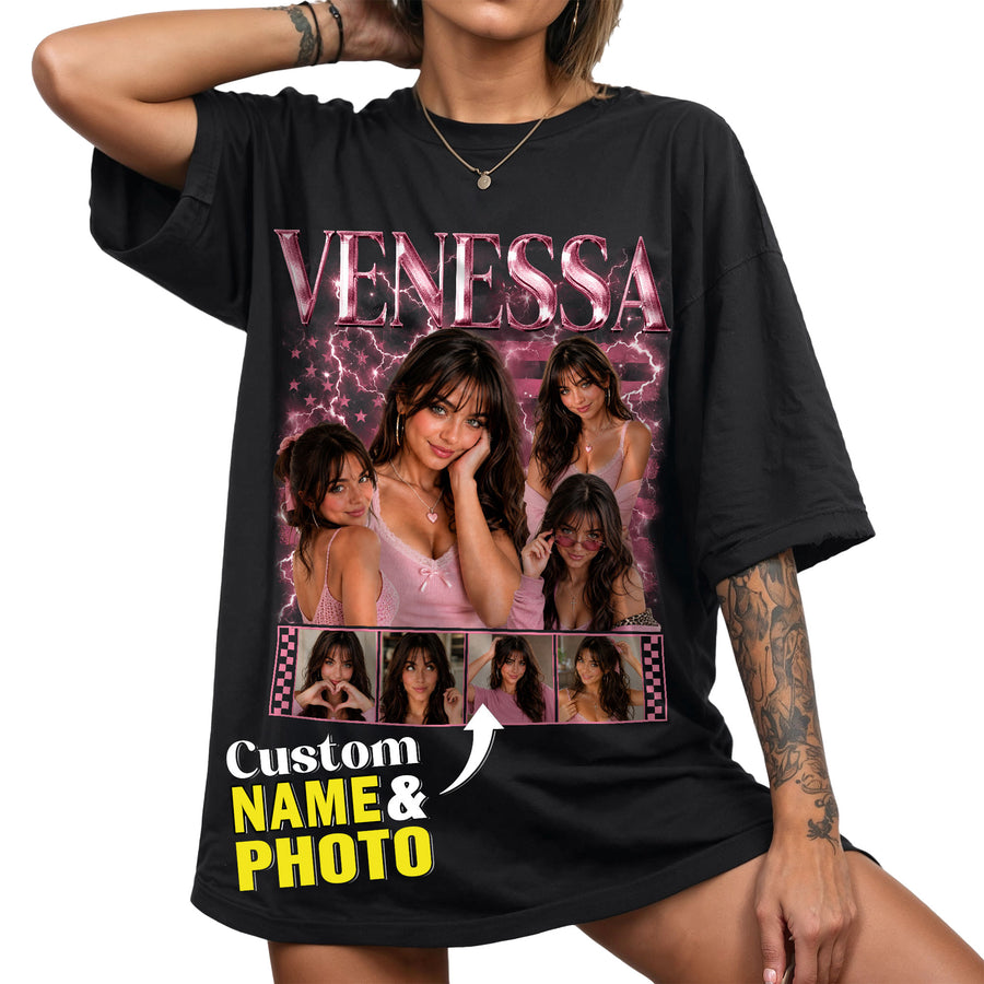 Custom Nostalgic Photo Grid Tee Streetwear Old School Portrait Graphic Apparel Top