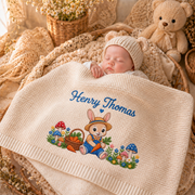 Custom Name Baby Knitted Blanket Bunny Rabbit Mushrooms Carrots Warm Infant Swaddle Throw