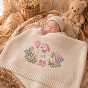 Custom Name Baby Knitted Blanket Goose Balloon Tulips Flowers Warm Infant Swaddle Throw