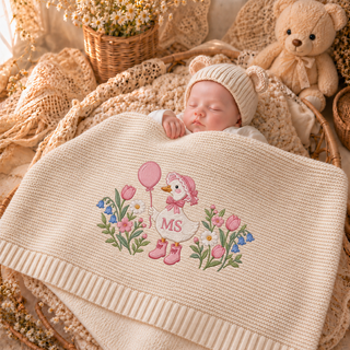 Custom Name Baby Knitted Blanket Goose Balloon Tulips Flowers Warm Infant Swaddle Throw
