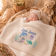 Custom Name Baby Knitted Blanket Dolphin Seal Sea Turtle Warm Infant Swaddle Sheet Throw