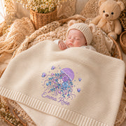 Custom Name Baby Knitted Blanket Jellyfish Floral Butterflies Warm Swaddle Sheet Throw