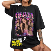 Custom Vintage Rhinestone Name Butterfly Photo Collage T Shirt Top Apparel Garment