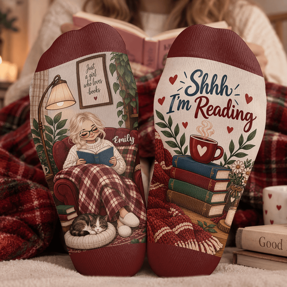 Custom Book Socks with Shhh Im Reading, Socks for Women and Men with Style, Christmas Gifts and Book Lovers Gifts for Reading Time, Pallyprints Co.