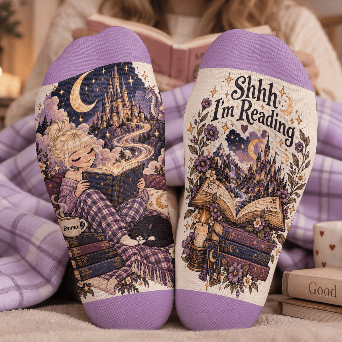 Fantasy Castle Custom Book Socks, Socks for Women and Men with Soft Comfort, Book Lovers Gifts and Christmas Gifts for Cozy Reading, Pallyprints Co.