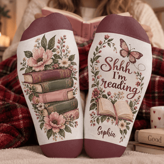Custom Book Socks with Floral Butterfly, Socks for Women and Men with Style, Christmas Gifts and Book Lovers Gifts for Reading Time, Pallyprints Co.