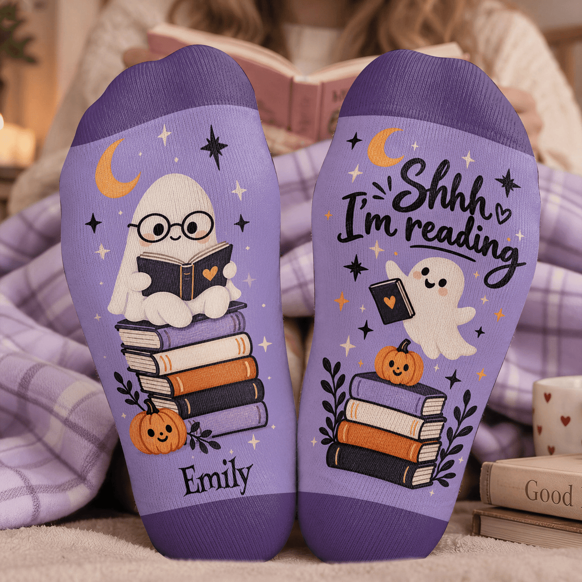 Ghost Reader Custom Book Socks, Socks for Women and Men Made for Comfort, Book Lovers Gifts and Christmas Gifts for Quiet Nights, Pallyprints Co.