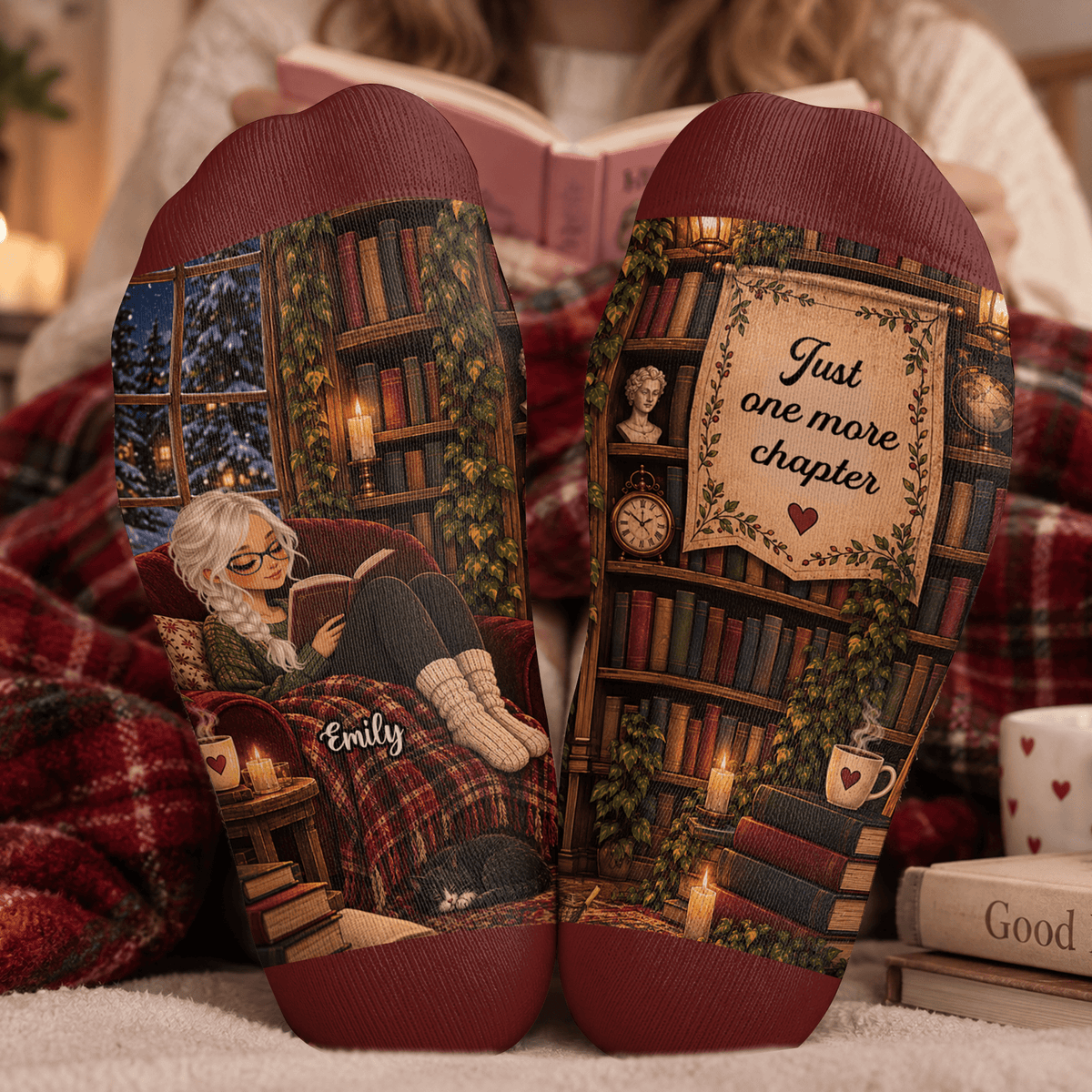 Custom Book Socks with One More Chapter, Socks for Women and Men with Style, Christmas Gifts and Book Lovers Gifts for Avid Readers, Pallyprints Co.