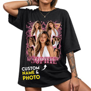 Personalized Vintage Neon Glow Custom Photo Graphic Tee Shirt Retro Cotton Apparel