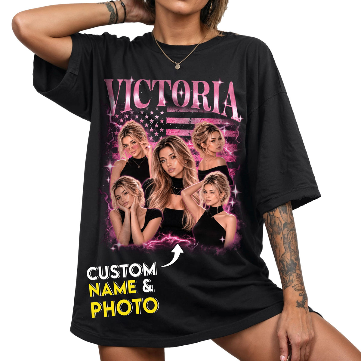 Sparkle Graphic Tee with Photos and Name, Personalized Gifts for Women, Custom T-Shirts and Customized Tee Shirts with Pictures, Pallyprints Co.