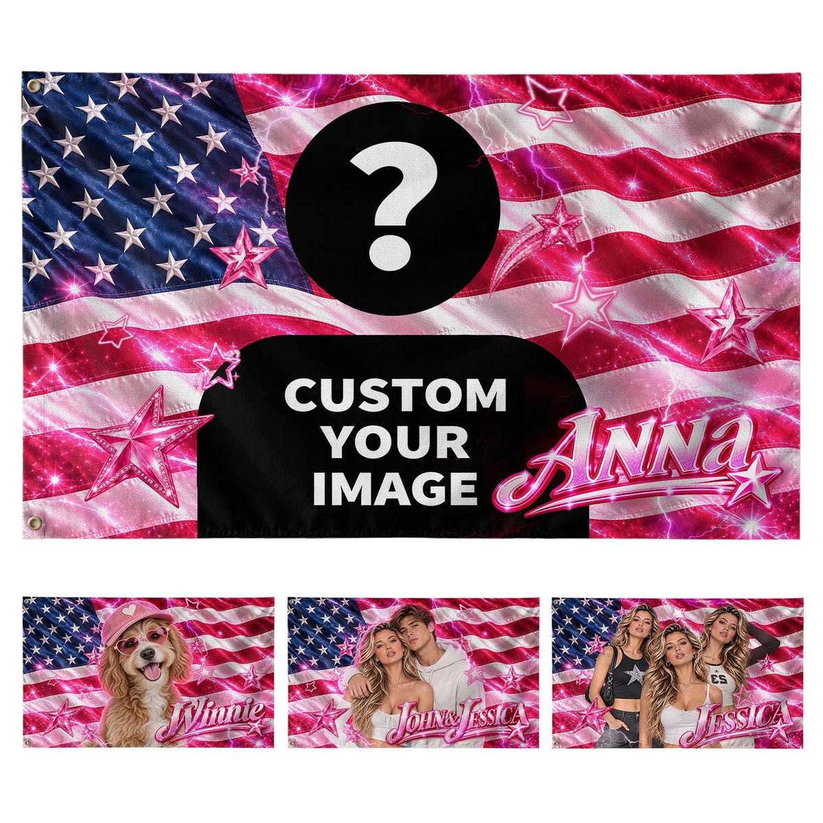 Custom Name Stars Collage American Flag Custom, Custom Flag with Picture for Best Friends, Flag Custom-Made Birthday Gift, Pallyprints Co.