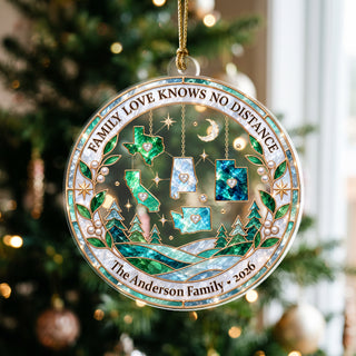 Personalized Family Love Knows No Distance Acrylic Ornament Custom Christmas State Gift