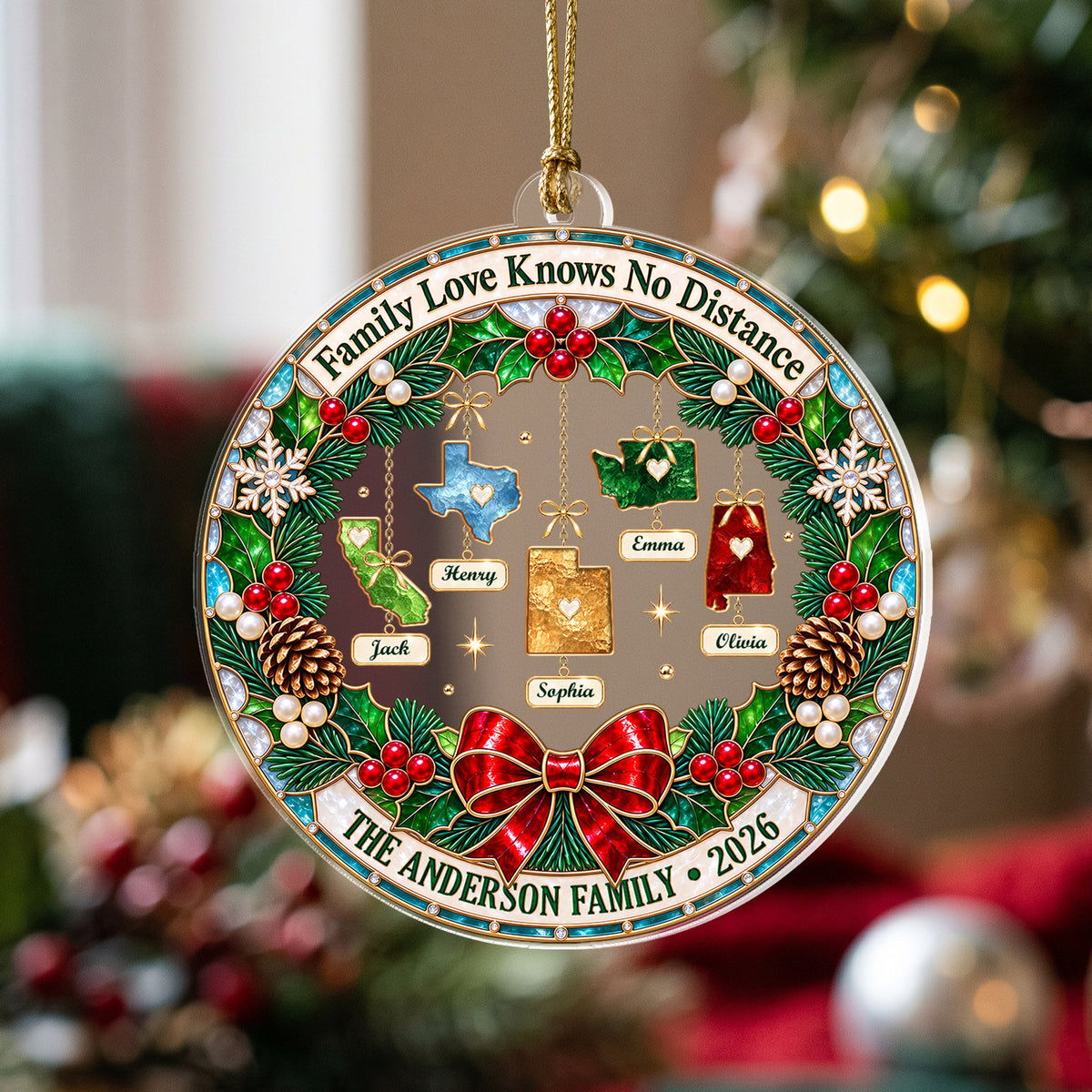 Personalized State to State Family Acrylic Ornament Christmas Tree Hanging Decoration