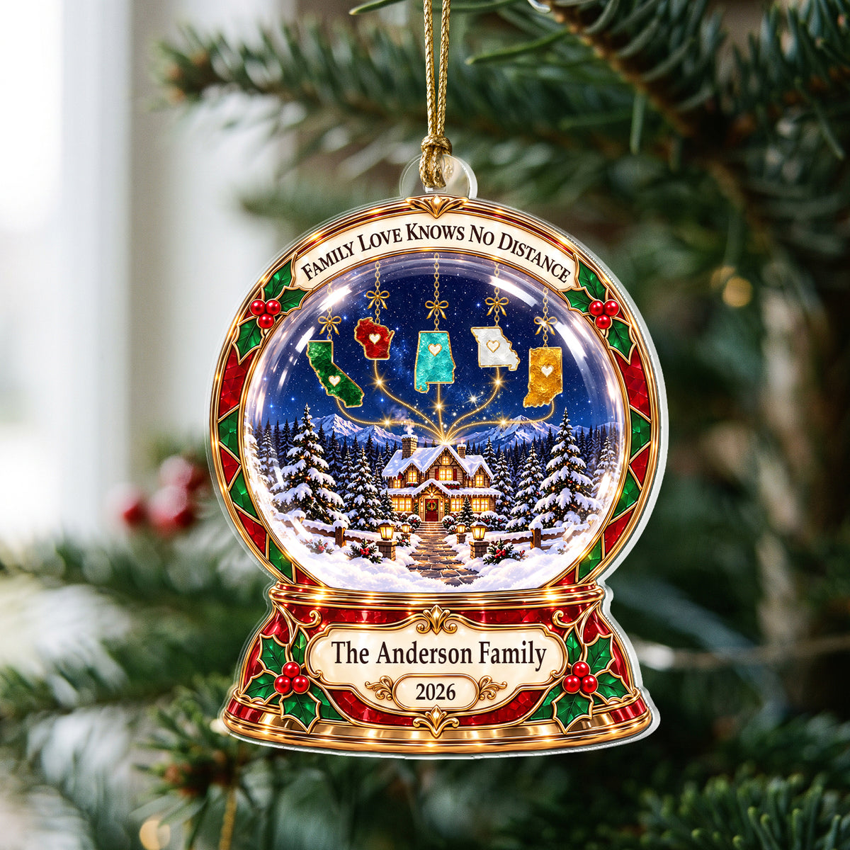Custom Snow Globe Family Acrylic Ornament State to State Christmas Tree Decoration Gift