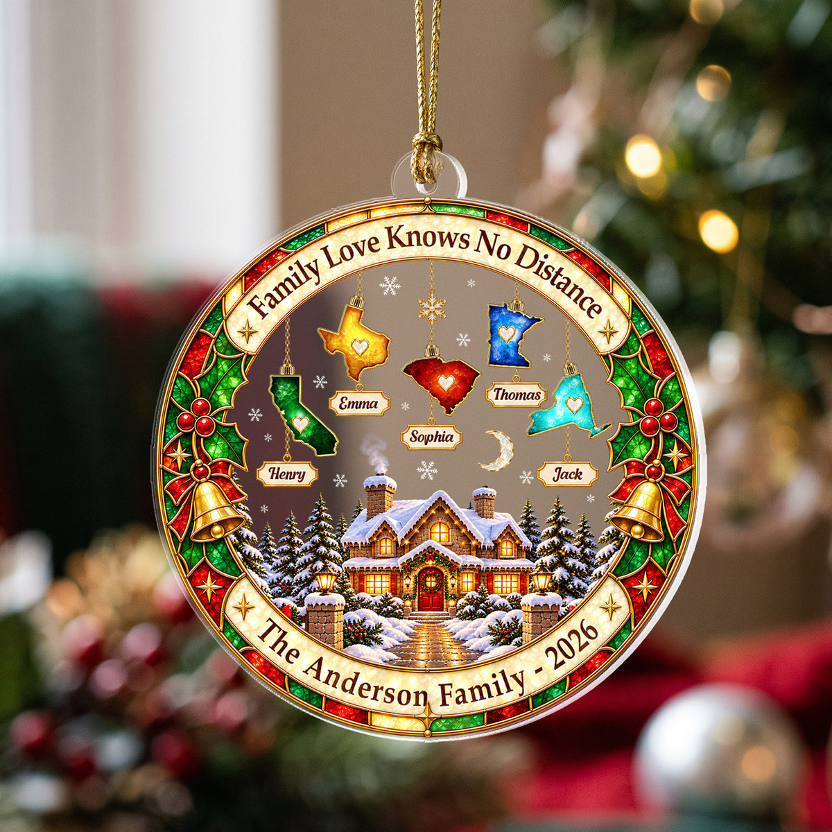 Custom Family Ornament Cozy Cabin State to State Acrylic Ornament Christmas Tree Gift
