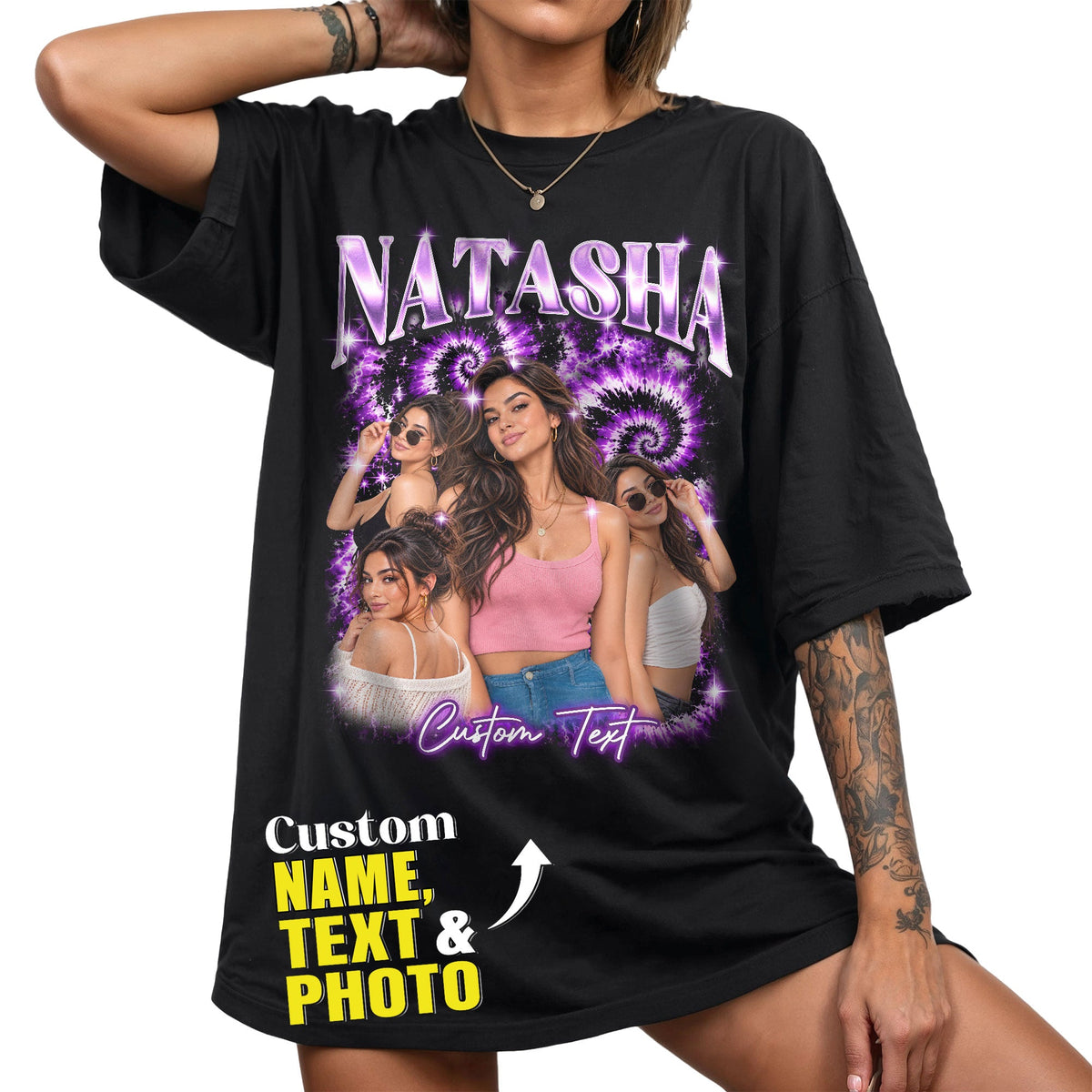 Custom Vintage Photo Collage T Shirt Unisex Spiral Tie Dye Graphic Tee Clothing Top