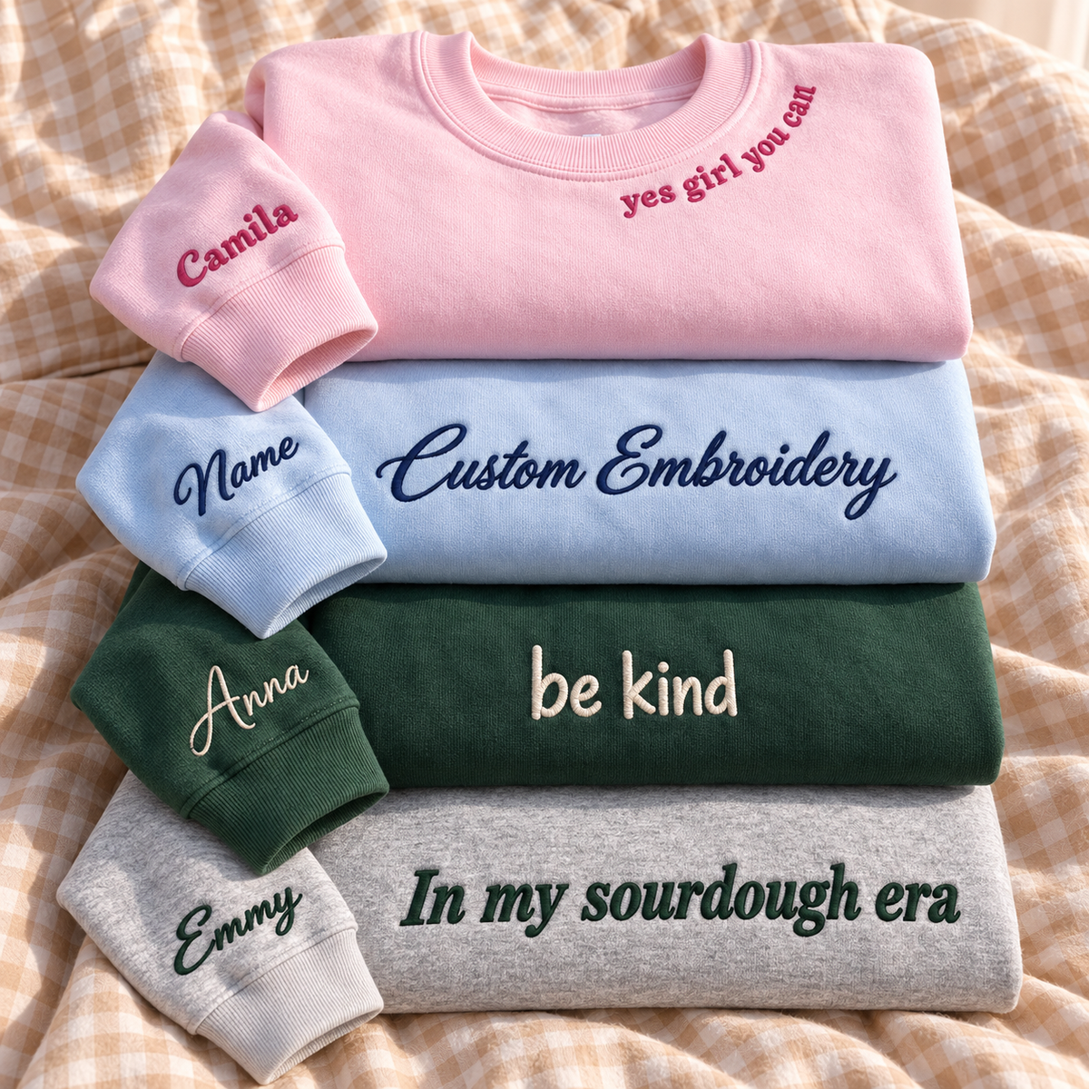 Custom Embroidered Shirt Text Logo Lettering Sleeve Name Soft Cotton T Shirt Tee Top