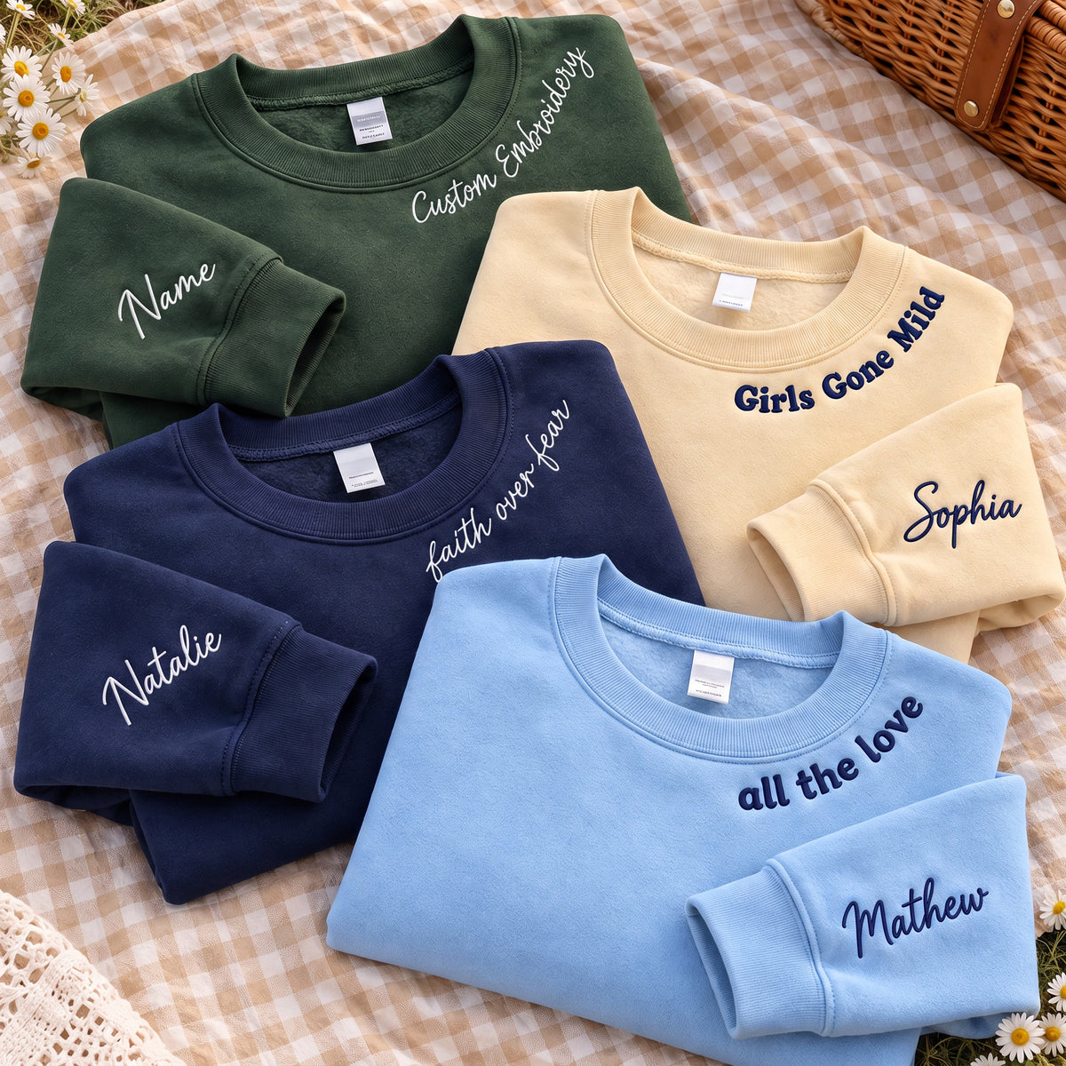 Custom Embroidered Shirt Personalized Text Logo Lettering Collar Sleeve Name Tee Top