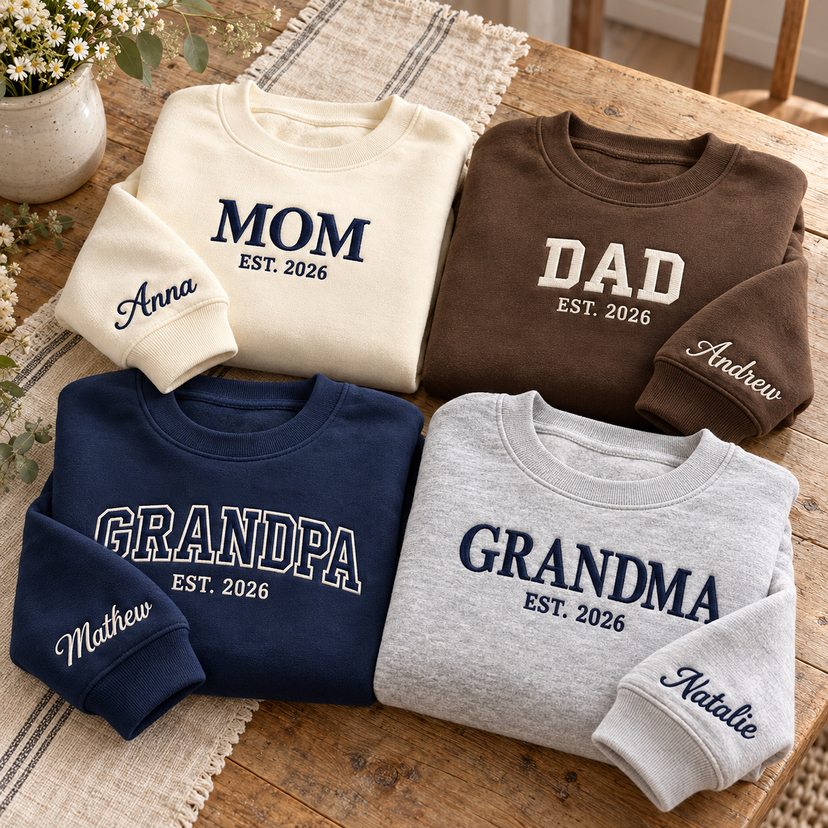 Custom Embroidered Family Shirt Personalized Text Logo Lettering Sleeve Name Tee Top