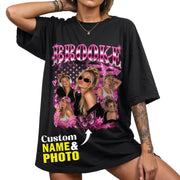Pink Butterfly Custom T-Shirts with Photos and Name, Personalized Gifts for Women, Customized Tee Shirts with Pictures, Graphic Tee, Pallyprints Co.