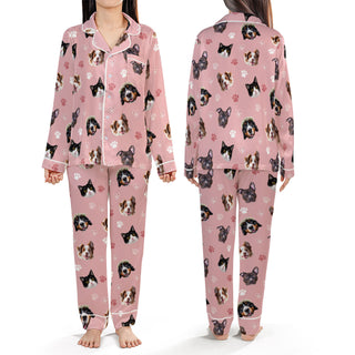 Custom Pet Face Satin Pajamas Set Personalised Dog Cat Face PJs Women Sleepwear Gift
