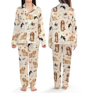 Custom Dog Cat Satin Pajamas Personalised Full Body Pet Photo PJs Women Sleepwear Set