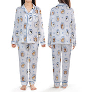 Custom Pet Satin Pajamas Set Personalised Dog Cat Portrait PJs Vintage Bow Sleepwear