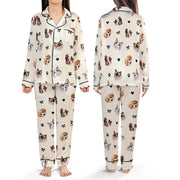 Custom Pet Face Satin Pajamas Personalised Photo Dog Cat PJs Coquette Bow Sleepwear