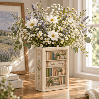 Custom Book Shelf Flower Vase Library Botanical Floral Vase Home Accent Piece Holder