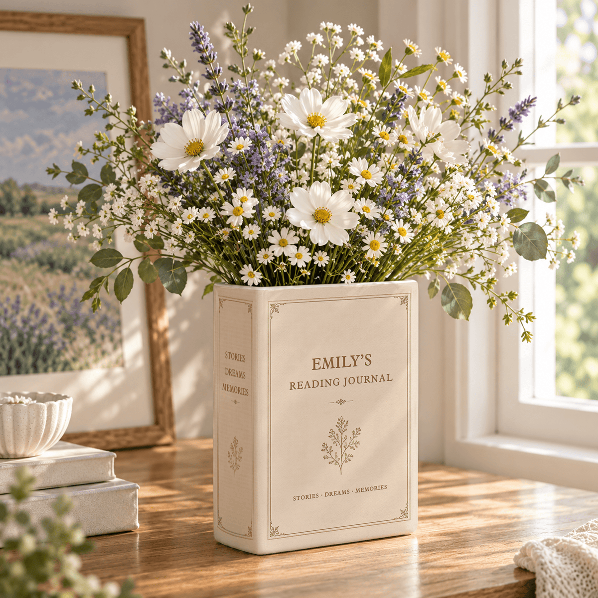 Custom Book Vase Reading Journal Botanical Floral Acrylic Flower Holder Centerpiece