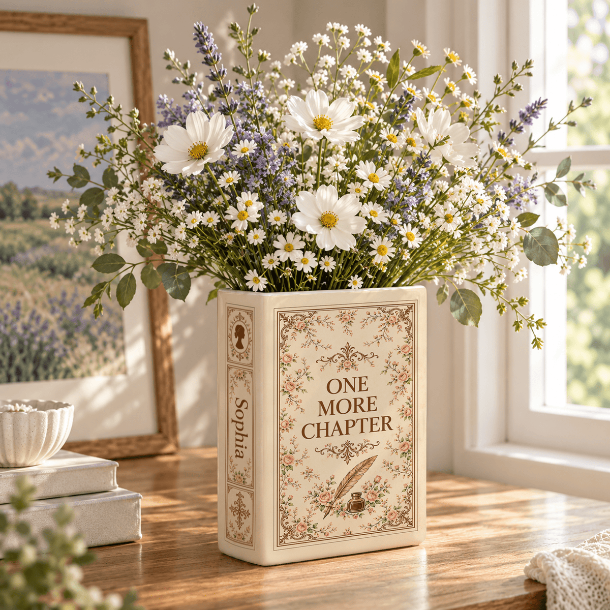 Custom Book Flower Vase One More Chapter Vintage Floral Centerpiece Book Lovers Gift