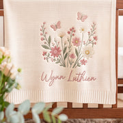 Personalized Embroidered Baby Name Blanket Floral Butterfly Custom Knit Blanket Baby Gift