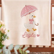 Personalized Embroidered Baby Name Blanket Cute Duck Umbrella Custom Knit Baby Shower Gift