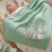 Personalized Embroidered Baby Name Blanket Baptism Cross Floral Knit Baby Shower Gift