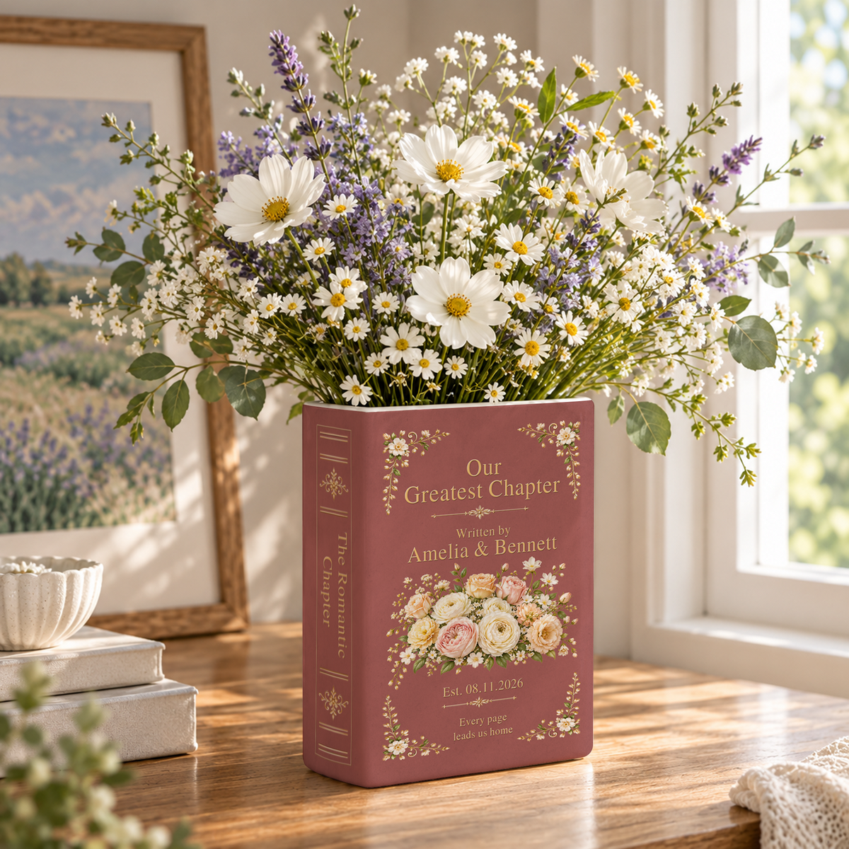 Custom Wedding Book Vase Floral Bouquet Ceramic Flower Tabletop Arrangement Holder