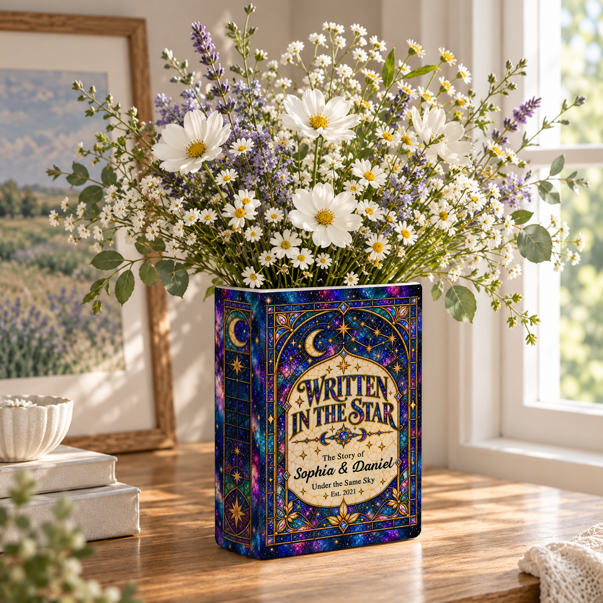 Custom Wedding Book Vase Celestial Galaxy Starry Sky Ceramic Flower Tabletop Holder