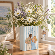Custom Wedding Book Vase Couple Portrait Striped Pattern Ceramic Flower Tabletop Holder