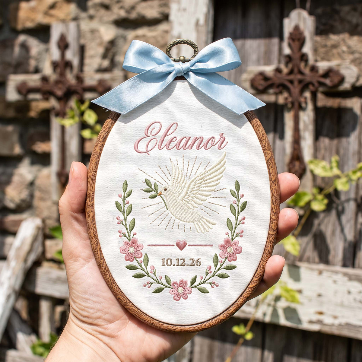 Personalized Baby Name Embroidery Hoop Holy Spirit Dove Baptism Gift Nursery Decor