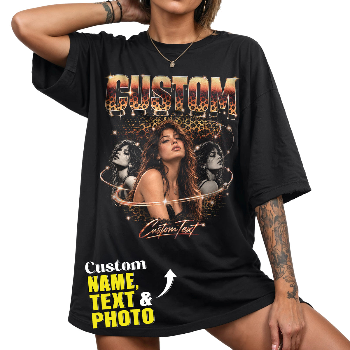 Custom Bootleg T Shirt Vintage Y2K Rap Graphic Tee Personalized Photo Name T Shirt