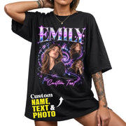 Custom Photo Bootleg T Shirt Vintage Y2K Retro Graphic Tee Personalized Text Name Shirt