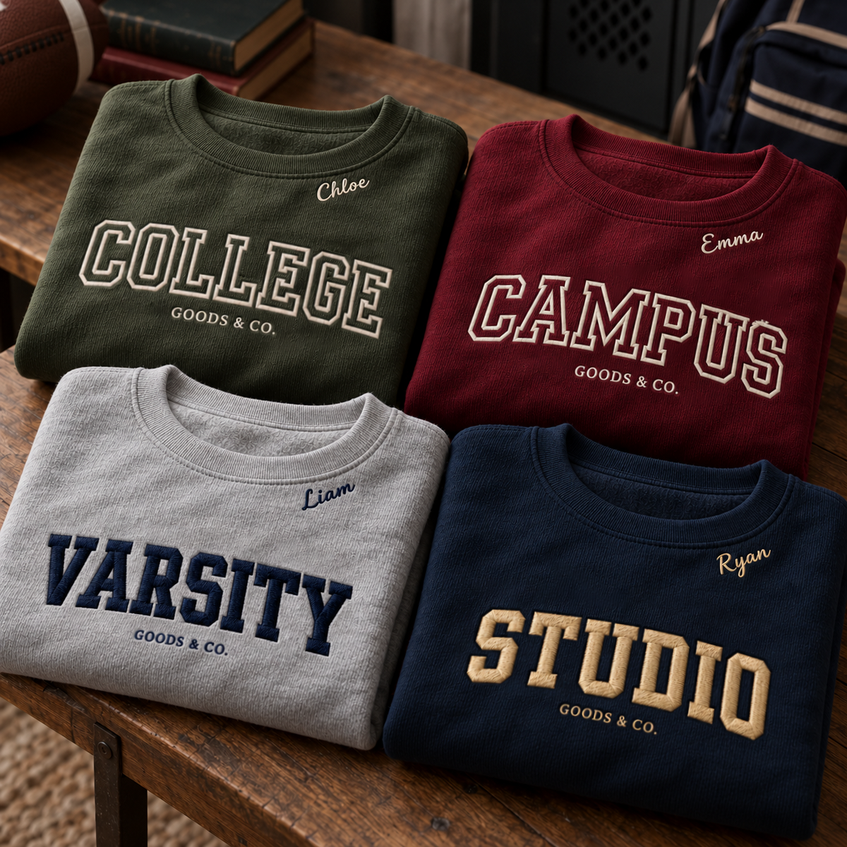 Custom Shirt Embroidered Campus Text Logo Lettering Personal Sleeve Name Apparel