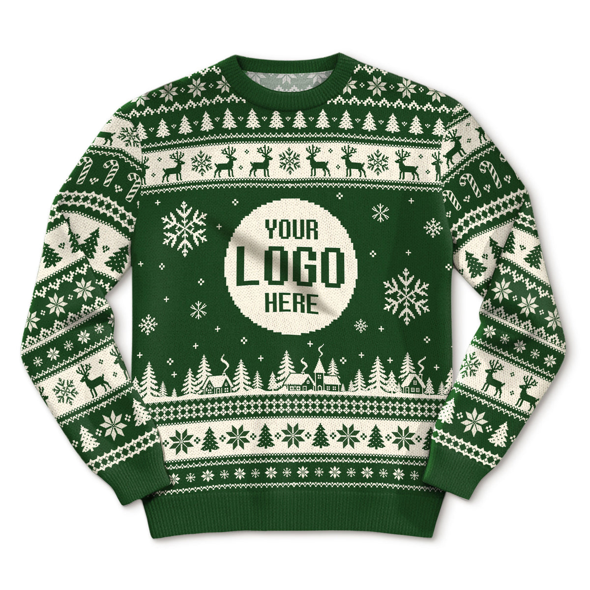 Custom Logo Ugly Christmas Sweater Reindeer Fair Isle Pattern Holiday Jumper