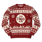 Custom Logo Ugly Christmas Sweater Red Reindeer Fair Isle Pattern Holiday Jumper