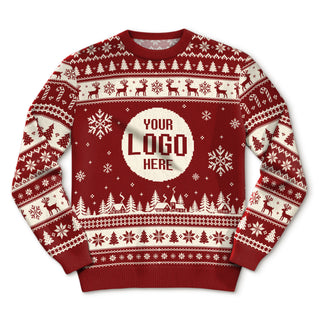Custom Logo Ugly Christmas Sweater Red Reindeer Fair Isle Pattern Holiday Jumper
